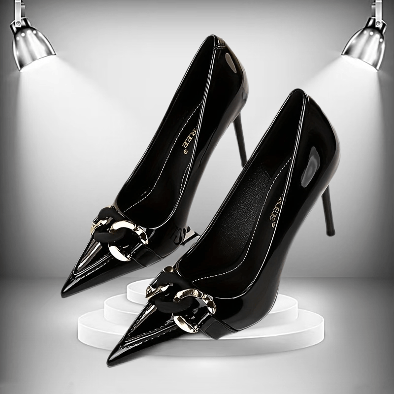 Chain Decor High Heel Patent Leather Pumps Stiletto Heels