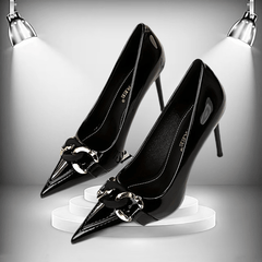 Chain Decor High Heel Patent Leather Pumps Stiletto Heels