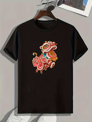 Lion Dance Print Men's Graphic T-shirt for Summer