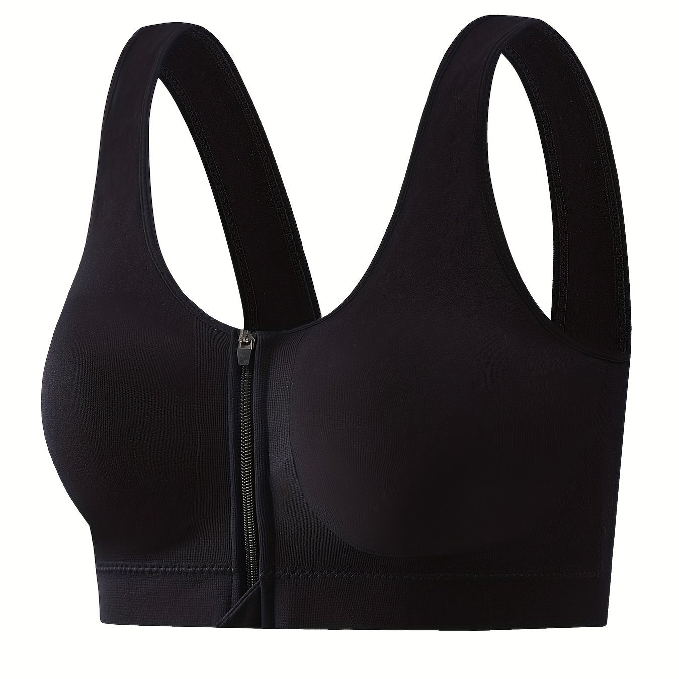 Women's Plus Size Zipper Front Sports Bra Padded Shockproof Fitness Bra