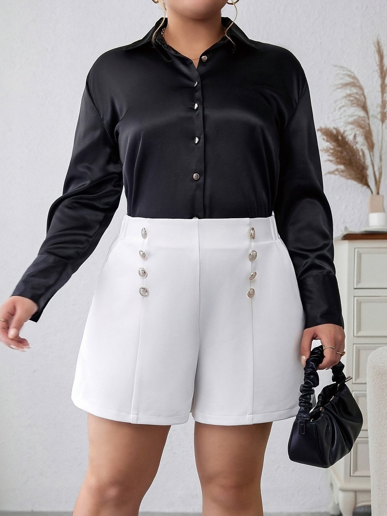 Women's High Waisted Button Detail Workwear Shorts