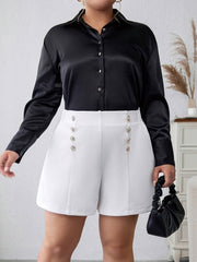 Women's High Waisted Button Detail Workwear Shorts