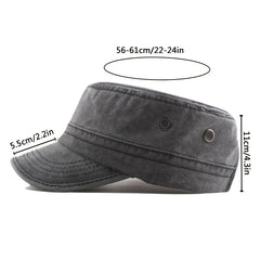 Men's Military Cap Vintage Flat Top Curved Brim Washed Cotton Cadet Army Cap