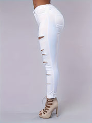 Ripped Holes Skinny Jeans Distressed High Stretch Denim Pants