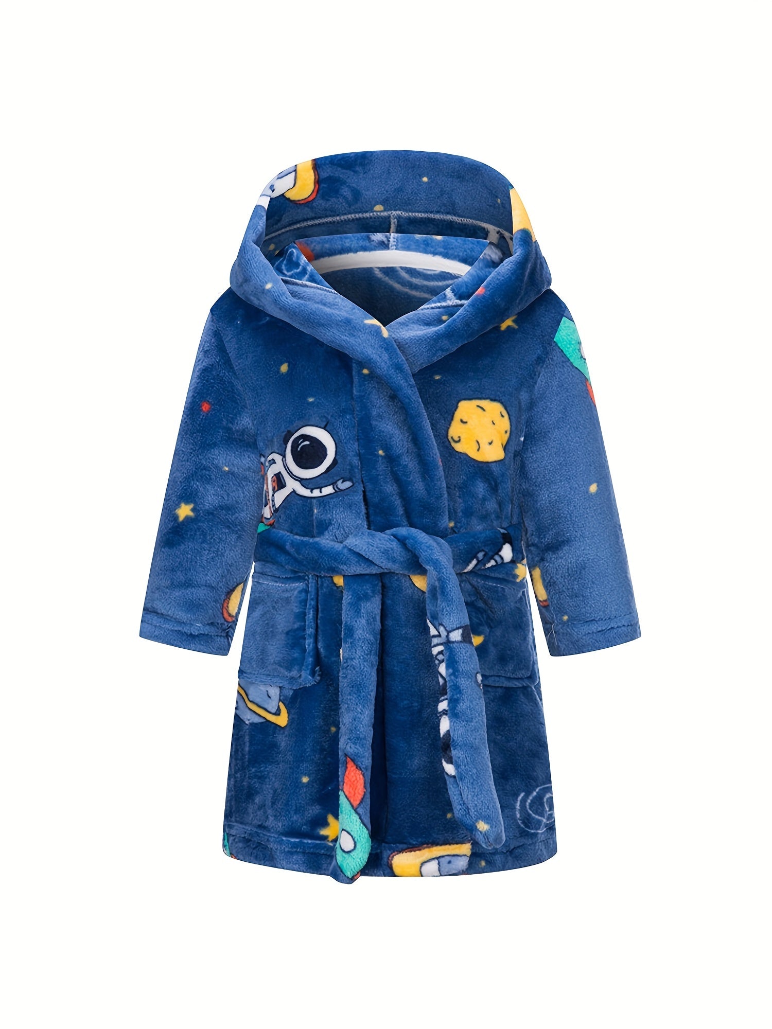 Kids Astronaut Planet Flannel Bathrobe Soft Hoodie Robes