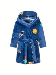 Kids Astronaut Planet Flannel Bathrobe Soft Hoodie Robes
