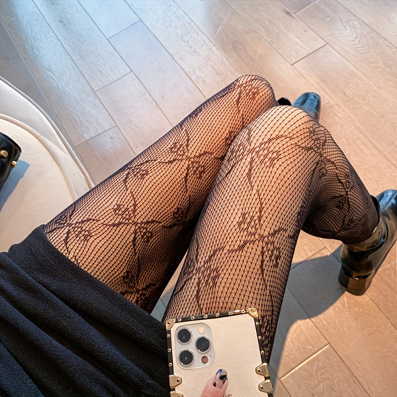 2 Pack Letter & Floral Pattern Tights Mesh Pantyhose Women's Stockings