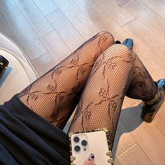 2 Pack Letter & Floral Pattern Tights Mesh Pantyhose Women's Stockings