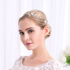Crystal Wedding Headpiece Faux Pearl Bridal Hair Vine Tiara