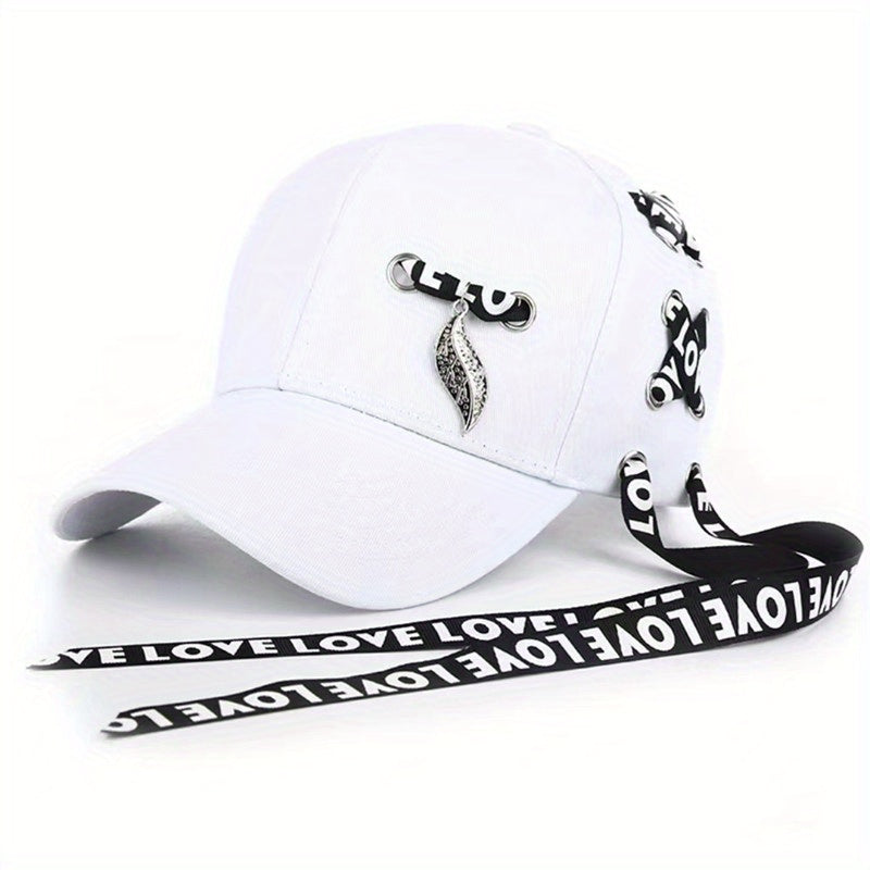 Kpop Ribbon Ring Baseball Cap Unisex Cotton Sunshade Dad Hats LOVE Hip Hop