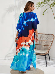 Tie Dye Batwing Sleeve Beach Cover Up Dress