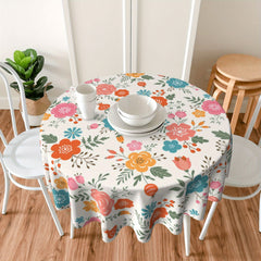 Boho Floral Round Tablecloth Stain Resistant Waterproof Wrinkle Resistant