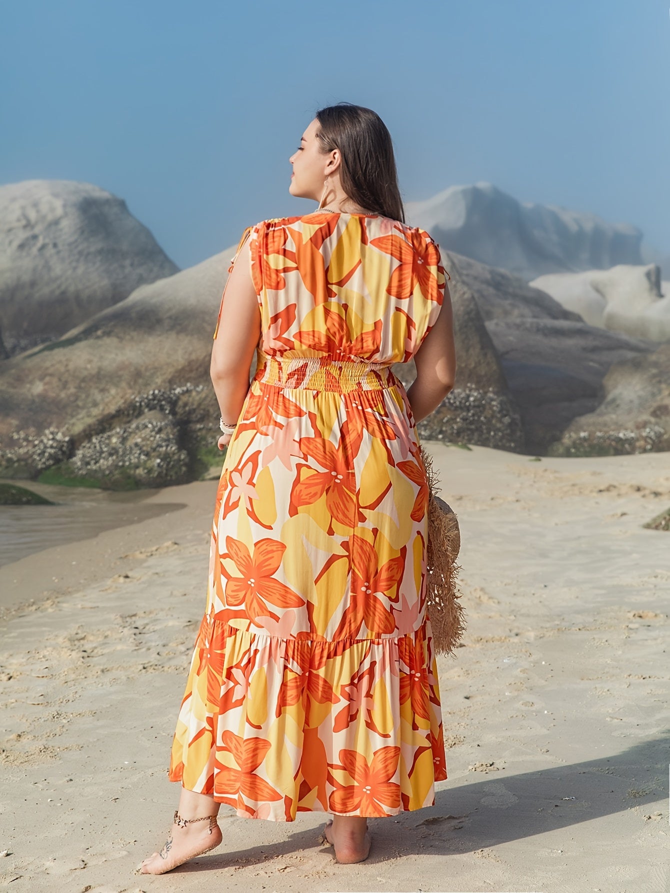 Floral Print V Neck Maxi Tank Dress Plus Size