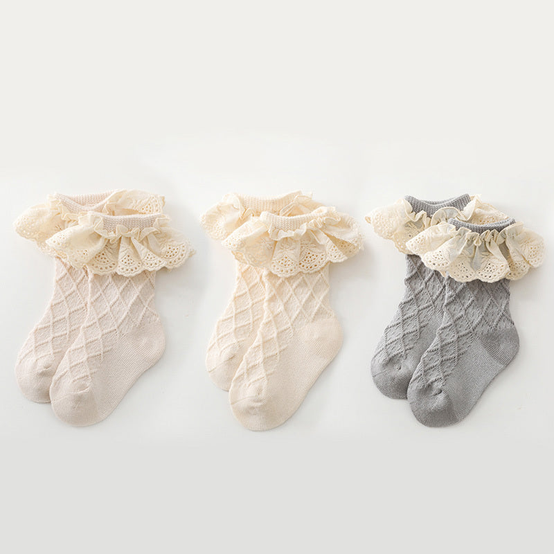 Princess Socks Lace Brim Knit Soft Comfortable Crew Socks
