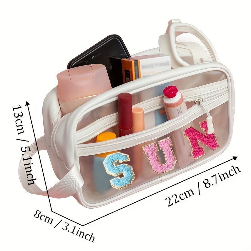 Transparent Cosmetic Bag with Chenille Letter Patch for Women and Teens