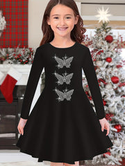 Butterfly Long Sleeve Dress Girls Kids Clothes