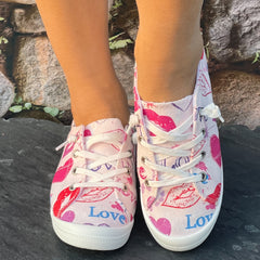 Heart Print Breathable Skate Shoes Flat Canvas Sneakers