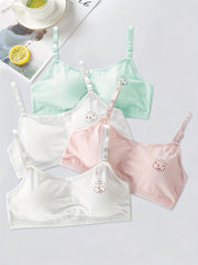 4pcs Girls Bra Stretchy Bralette Adjustable Straps Cat Print 3pcs Cami Bra