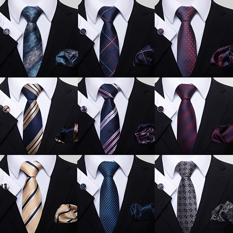 Men's Classic Business Tie Set with Pocket Square & Cufflinks