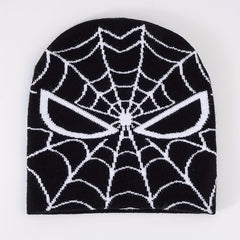 Y2K Beanie Spider Web Jacquard Knit Couple Skull Cap