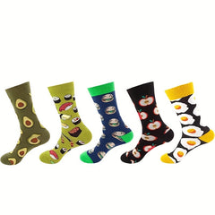 5 Pairs Men's Cartoon Crew Socks All Seasons