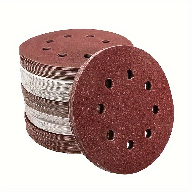 50-100pcs 5in 8 Hole Polished Red Sandpaper 121MM Velvet Sandpaper Sheet