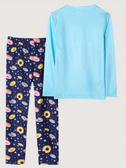 Girls Cartoon Graphic Pajamas Set Long Sleeve Tee and Pants Set