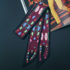Animal Print Ribbon Skinny Scarf Cartoon Neck Tie Scarf Women Casual Neckerchief