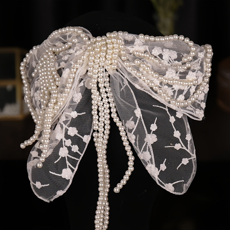 Faux Pearl Butterfly Wedding Headband for Bride