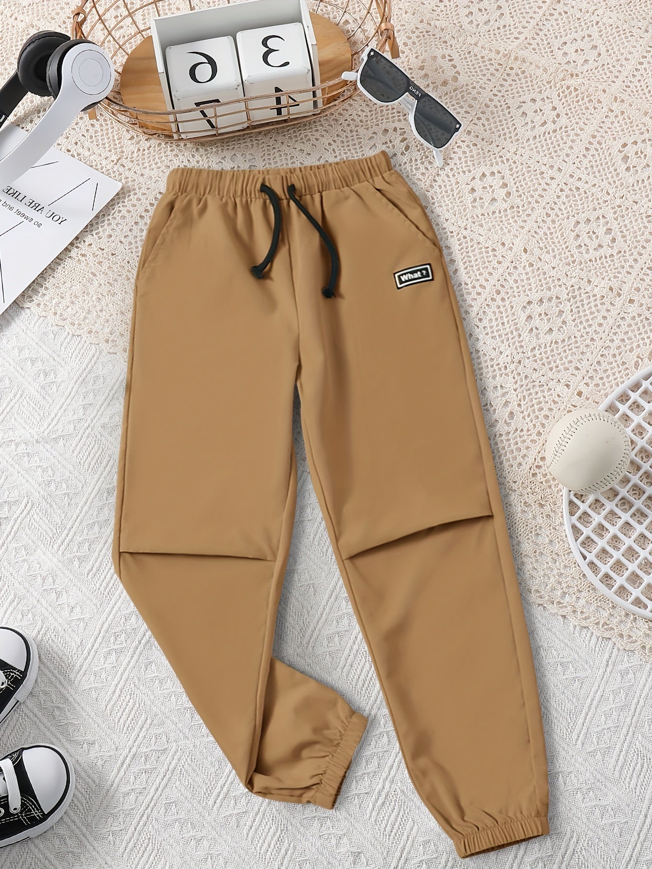 Boys Casual Letter Cargo Pants Elastic Waist Jogger Pants Kids Clothing
