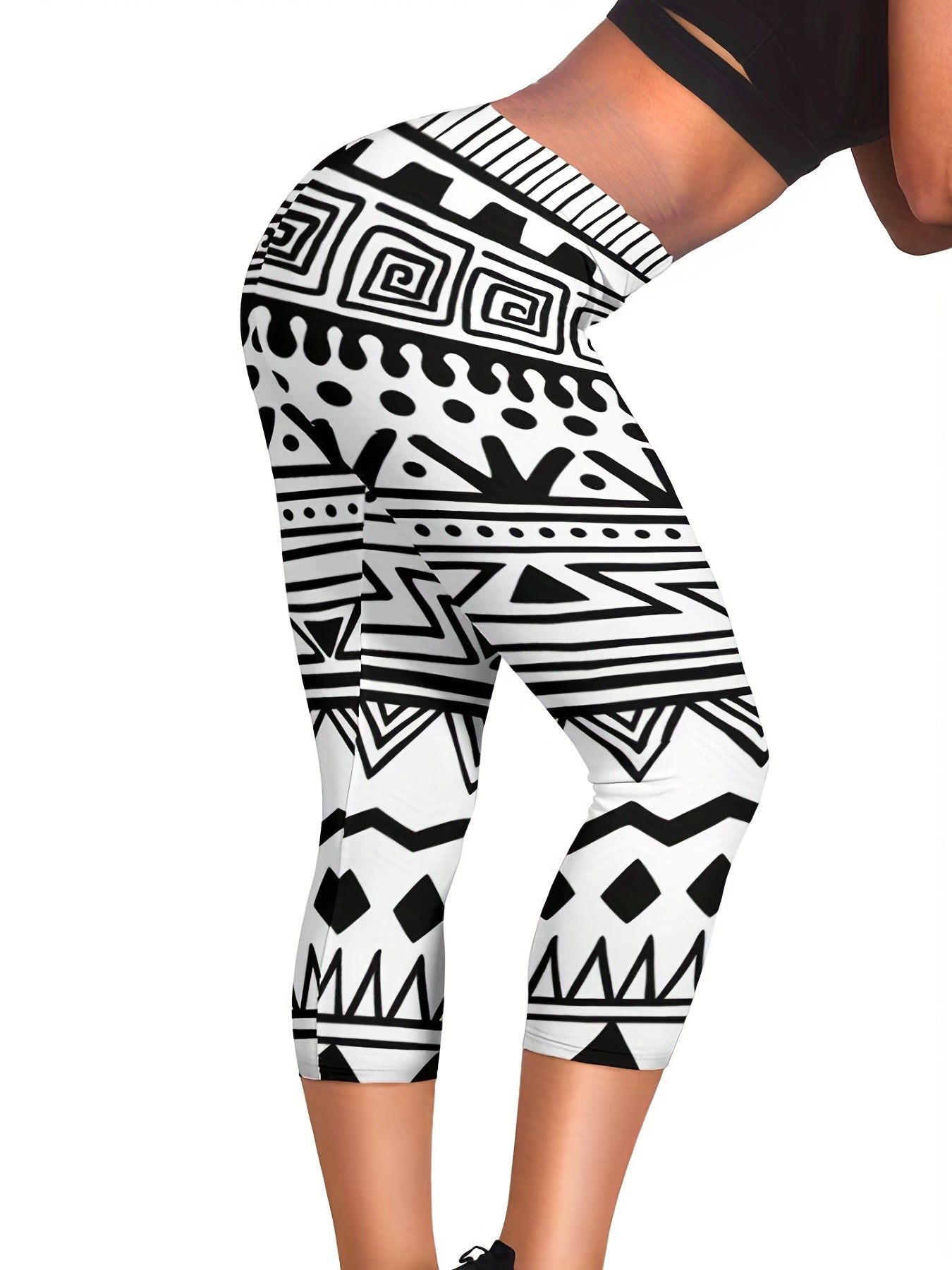Geometric Print Skinny Capris Leggings for Women