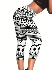 Geometric Print Skinny Capris Leggings for Women