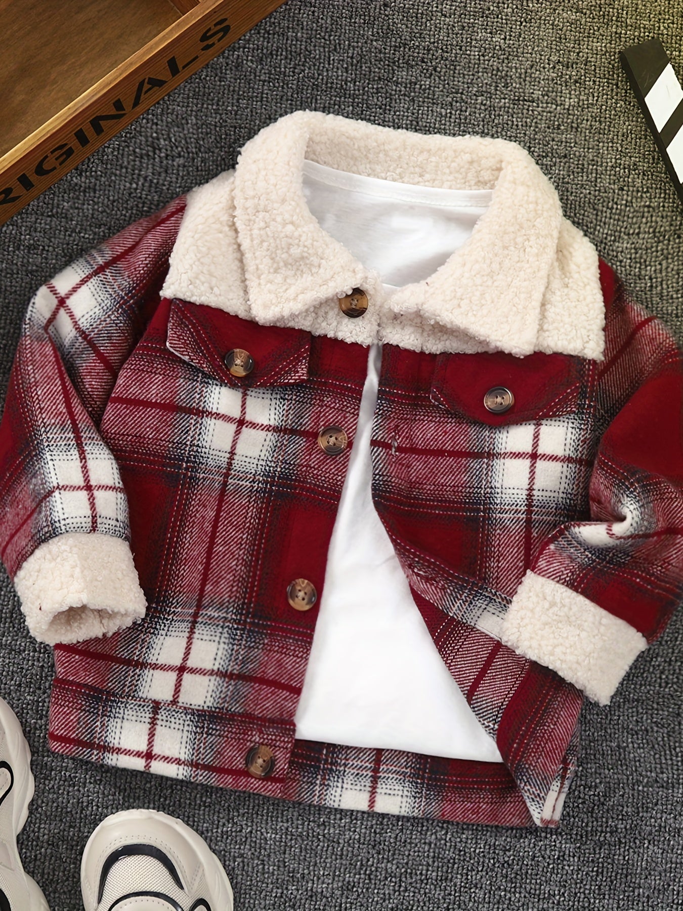 Boys Plaid Stretch Collar Fleece Jacket