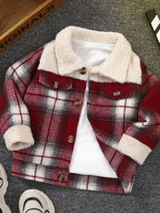 Boys Plaid Stretch Collar Fleece Jacket