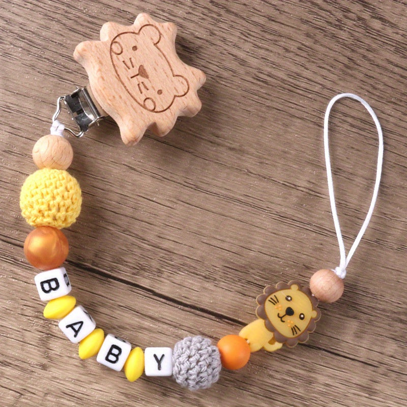 Lion Pacifier Chain Wood Clip Teether Holder
