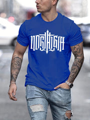 Stylish Letters Print Round Neck T shirts Causal Sports Tees For Men