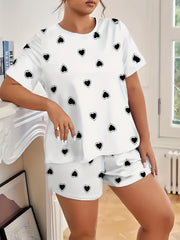Heart Print Short Sleeve Pajama Set