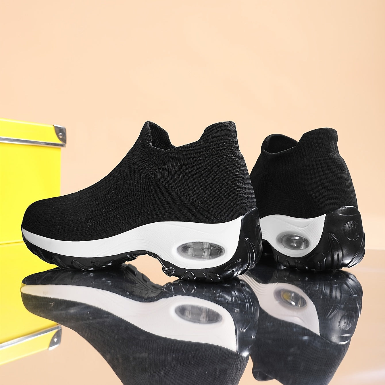 Women's Air Cushion Knit Socks Sneakers Comfort Slip on Platform Casual Shoes