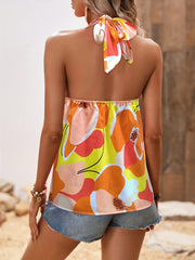 Floral Print Halter Neck Top Boho Backless Sexy Top