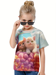 3D Sweet Kitten Print T-shirt for Summer Sports
