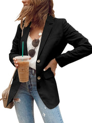 Solid Blazer Open Front Long Sleeve Work Office Outerwear