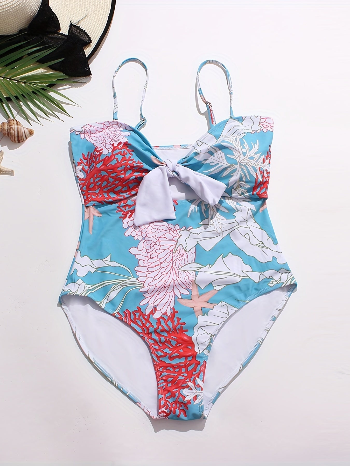 Coral Print Cut Out One Piece Swimsuit