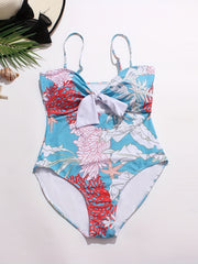 Coral Print Cut Out One Piece Swimsuit