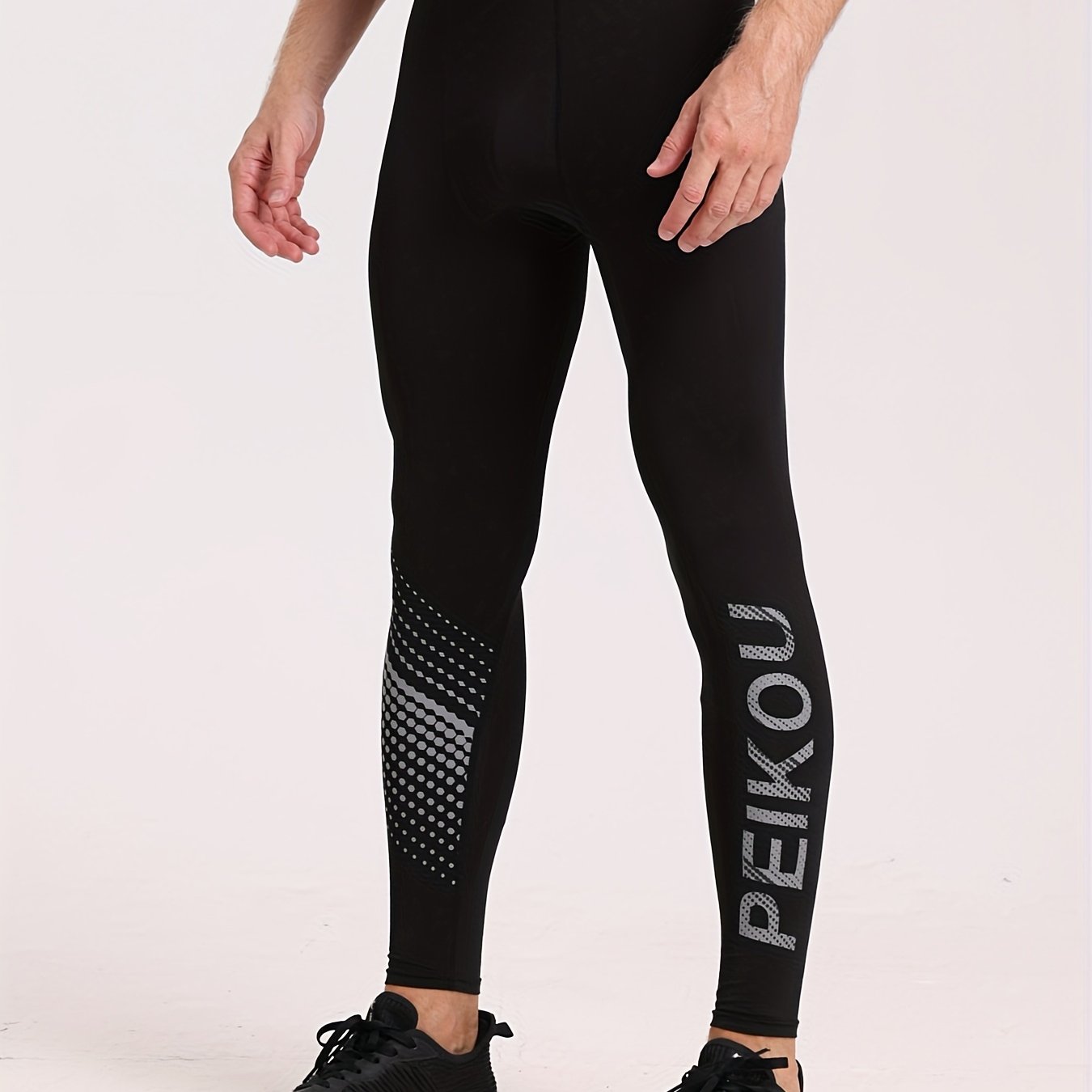 Men's Skinny Fit Letter Print Elastic Leggings for Running Trekking Walking