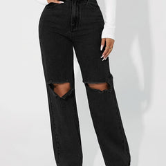 High Rise Ripped Knee Boyfriend Jeans