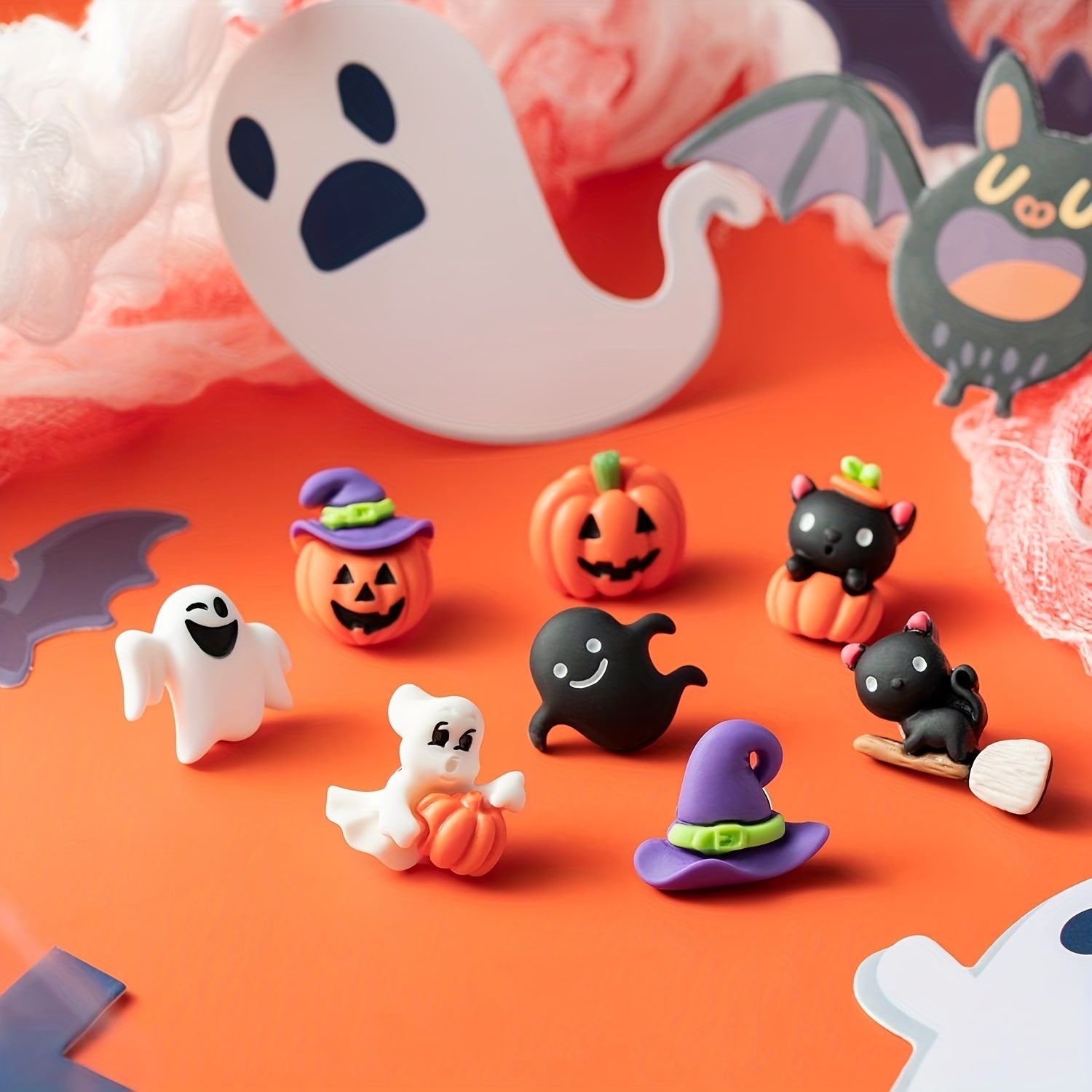 32pcs Halloween Push Pins Decorations Funny Pumpkin Ghost Cat Resin