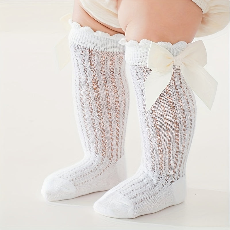5 Pairs Casual Ruffled Bow Knit High Socks Girls Accessories