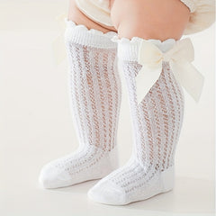5 Pairs Casual Ruffled Bow Knit High Socks Girls Accessories