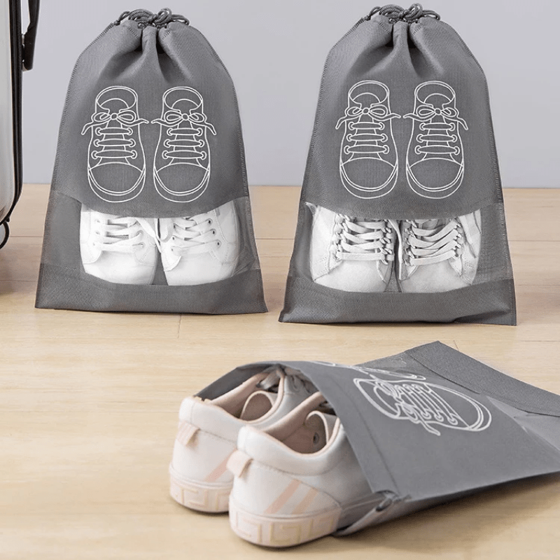 Non Woven Shoe Storage Bag Drawstring Dustproof Grey