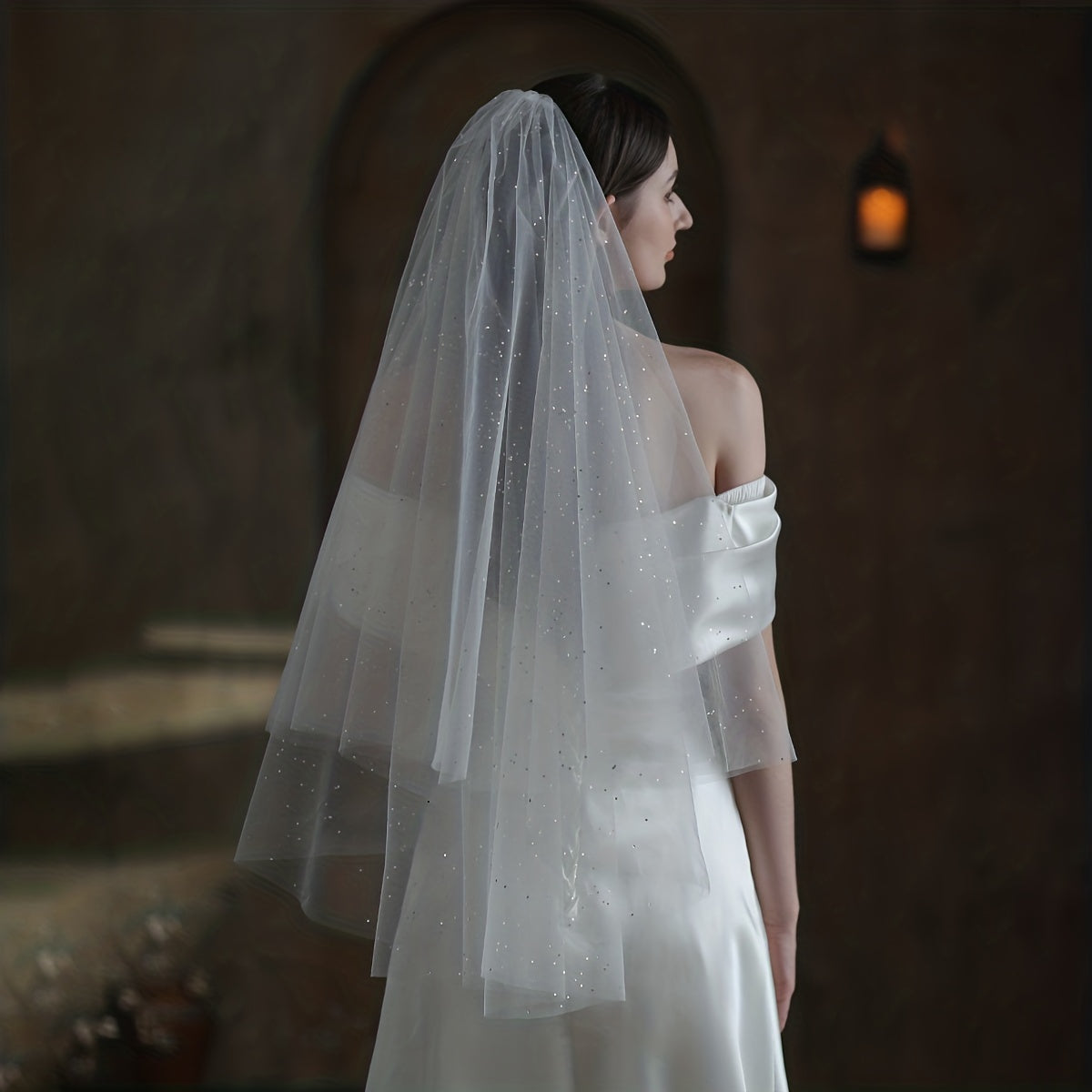 Double Layer Sequin Head Veil with Comb for Bridal Wedding